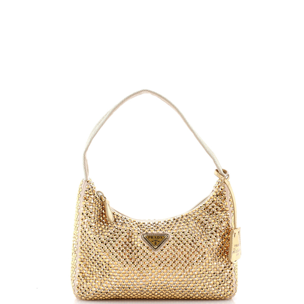 Prada Mini Re-Edition 2000 Hobo Crystal Embellished Satin